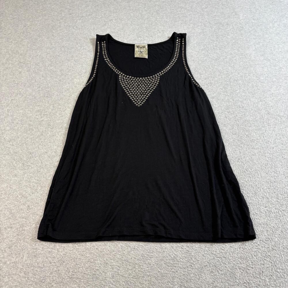 Vocal Shirt Womens Medium Black Studded Sleeveless Tank Top Rayon Spandex USA
